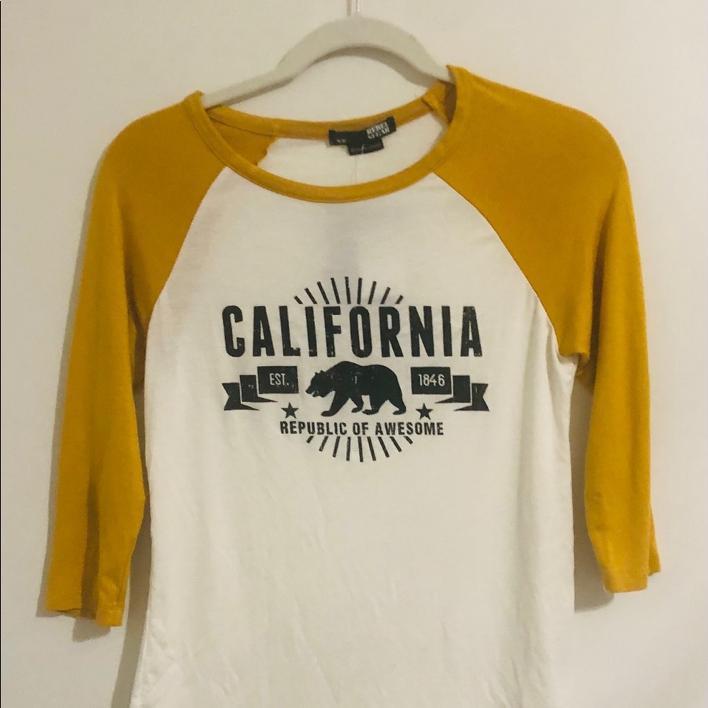 California Baseball Tee Golden Yellow and White